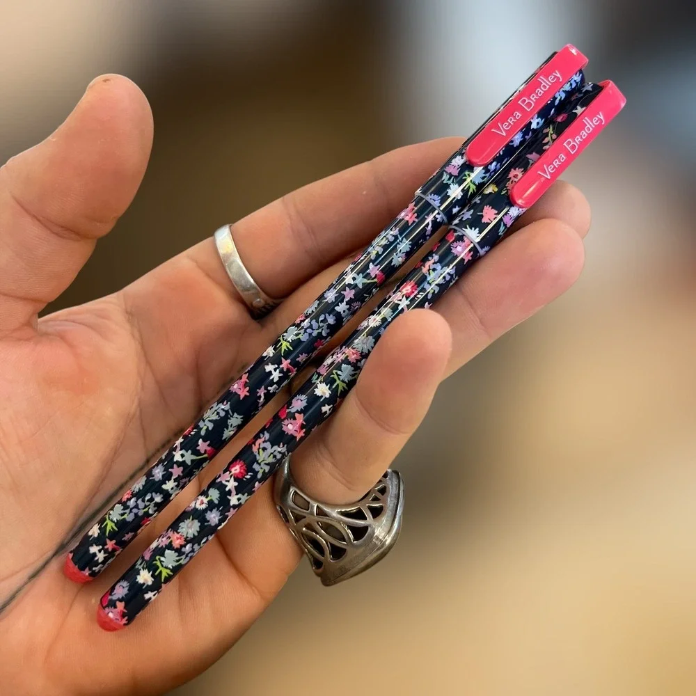 Floral Vera Bradley Womens Gel Pens Black Pink Gold Green‎ Ink Set Of 2 USA EUC